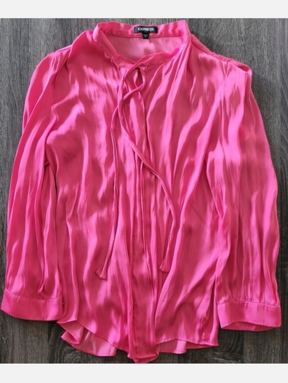 Express Satin Tie Neck Button Front Shirt